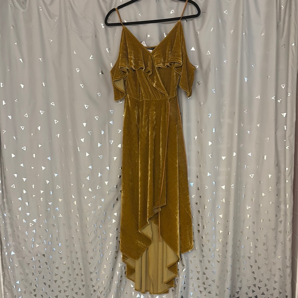 AKIRA Gold High Low Sundress Cold Shoulder